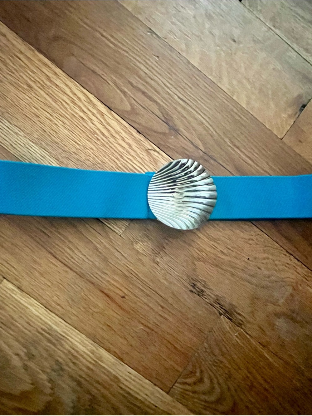 Vintage Turquoise Elastic Belt with brass plated Shell Buckle